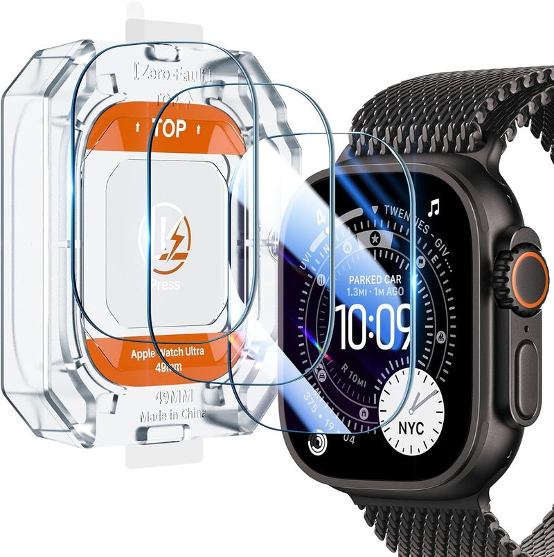 LK 3 Pack for Apple Watch Ultra 3 Screen Protector 49mm [Zero-Fault] HD Top 9H Tempered Glass Apple Watch Ultra / Ultra 2 Screen Protector 49mm with Auto-alignment Installation Frame, Anti-Scratchch - Image 1